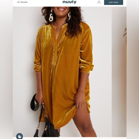 ANTHROPOLOGIE‎ MELODY CRUSHED VELVET DRESS IN GOLD - Picture 1 of 8